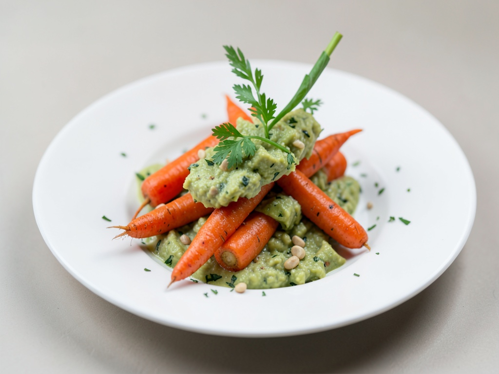 Zanahorias marinadas con dip de aguacate y anacardos