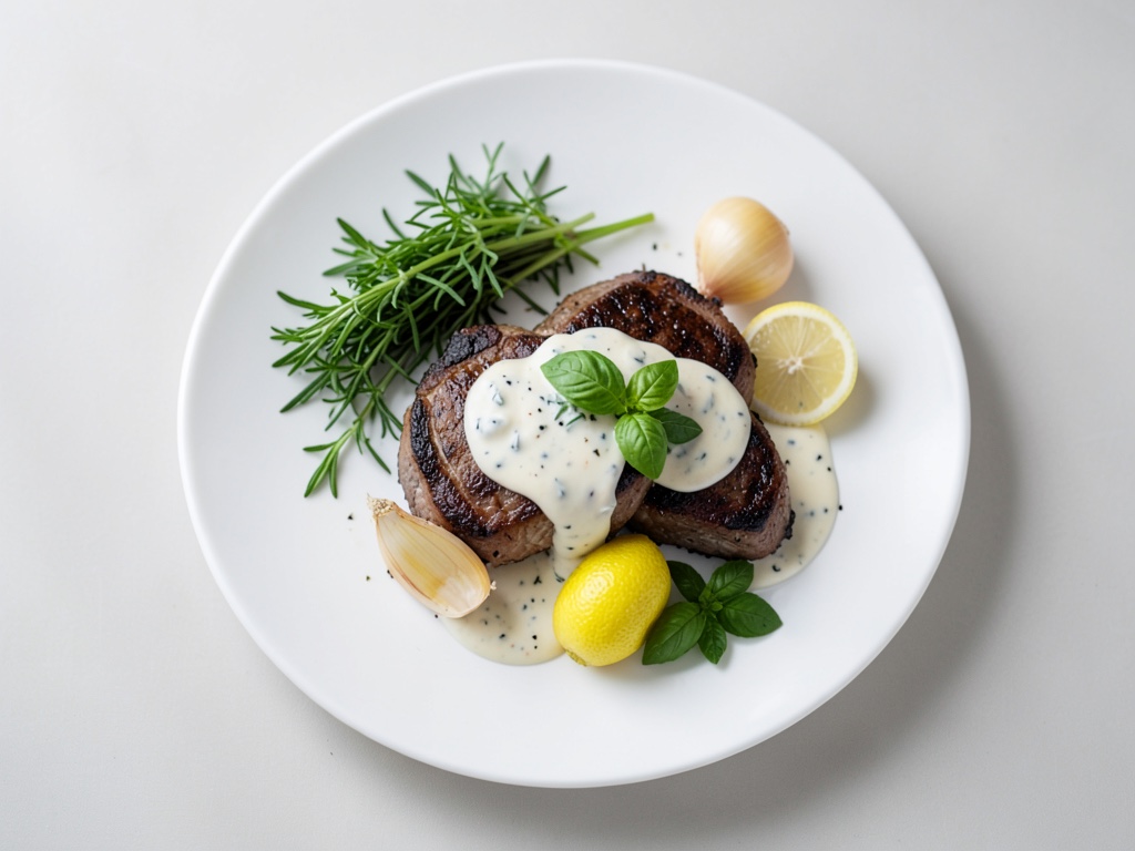 Kräuter-Minutensteaks in Marinade mit Rahmsauce