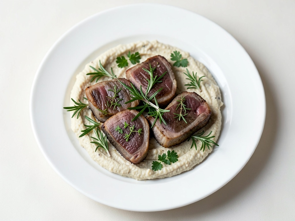Filets d'agneau en marinade aux herbes avec houmous maison