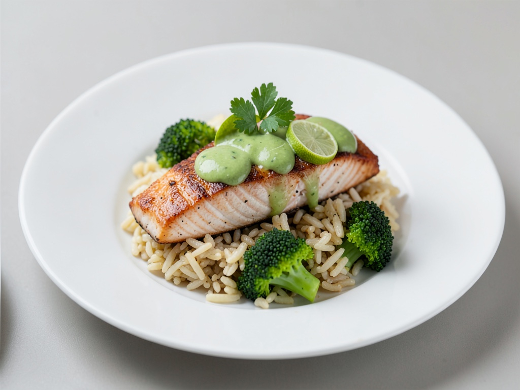 Heißluftfritteuse-Lachs mit frischer Limetten-Marinade und Brokkoli-Reis