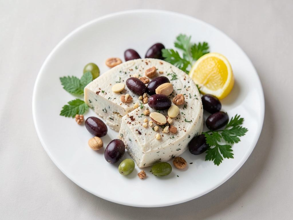 Queso Manchego marinado con aceitunas y almendras
