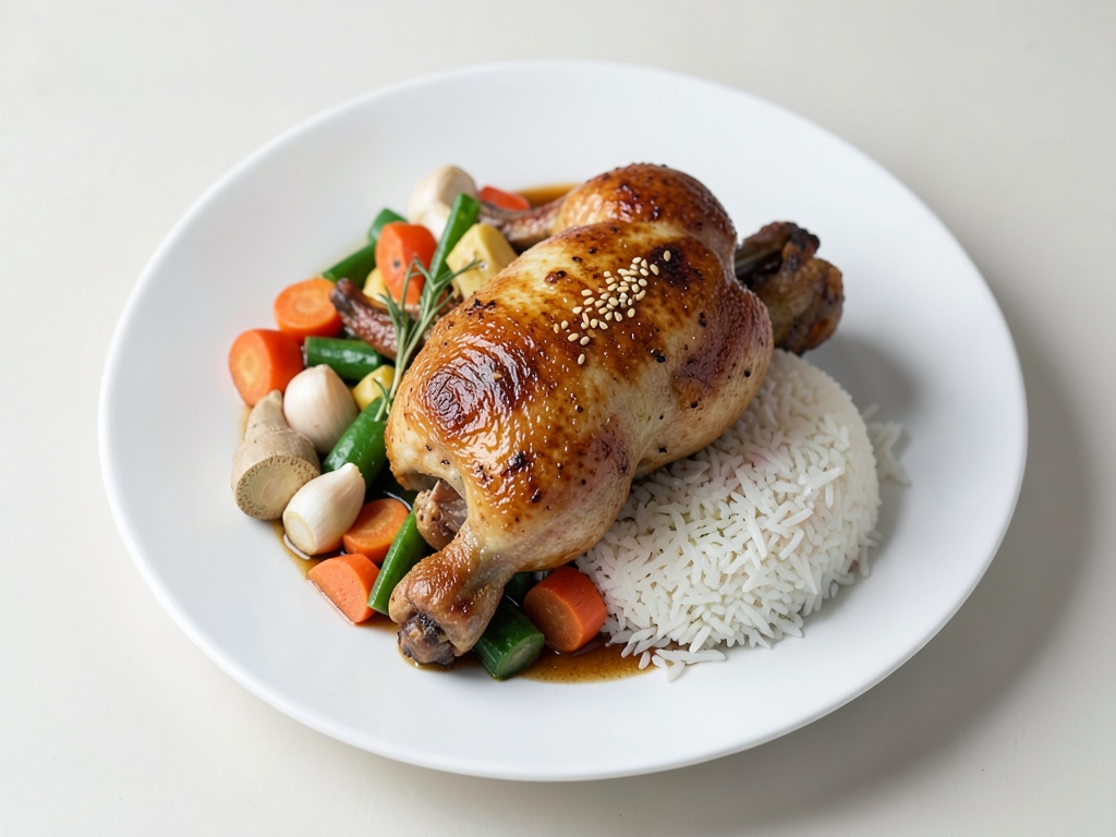 Poulet mariné avec légumes wok et riz