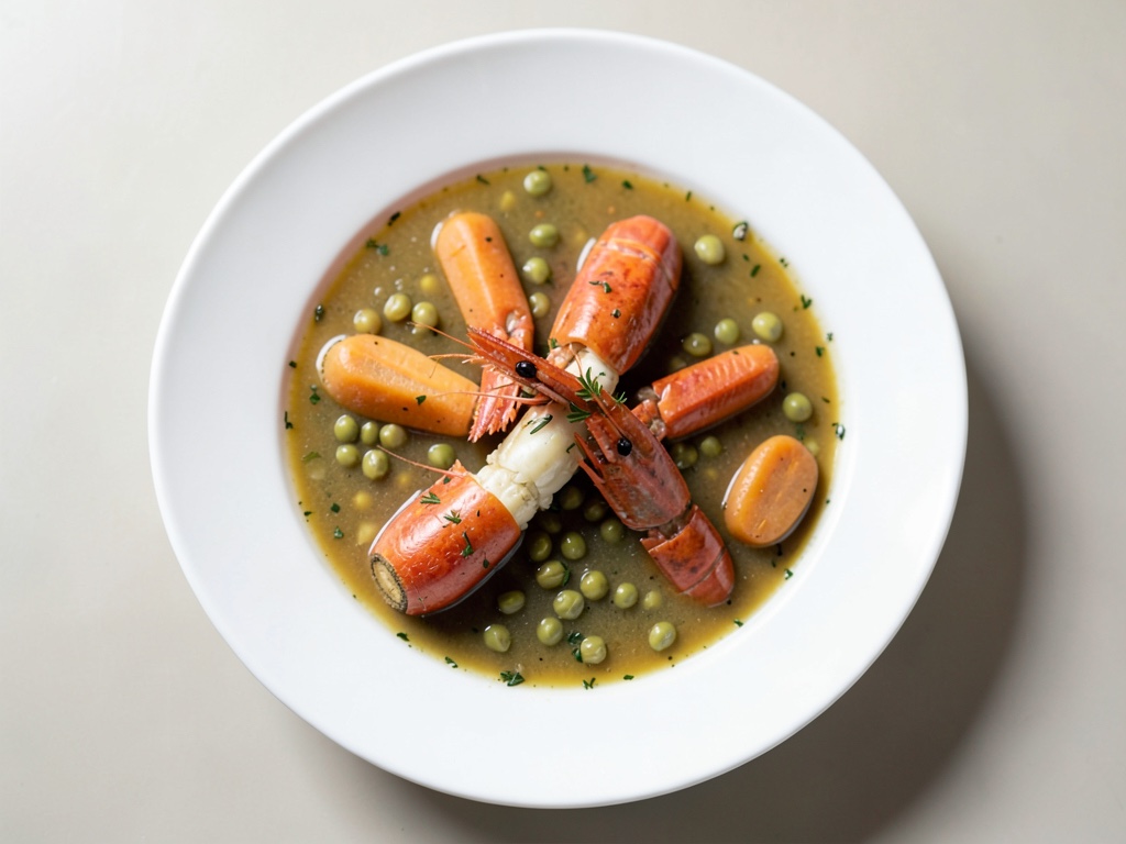 Sopa marmolada de apio y zanahoria con brochetas de gambas