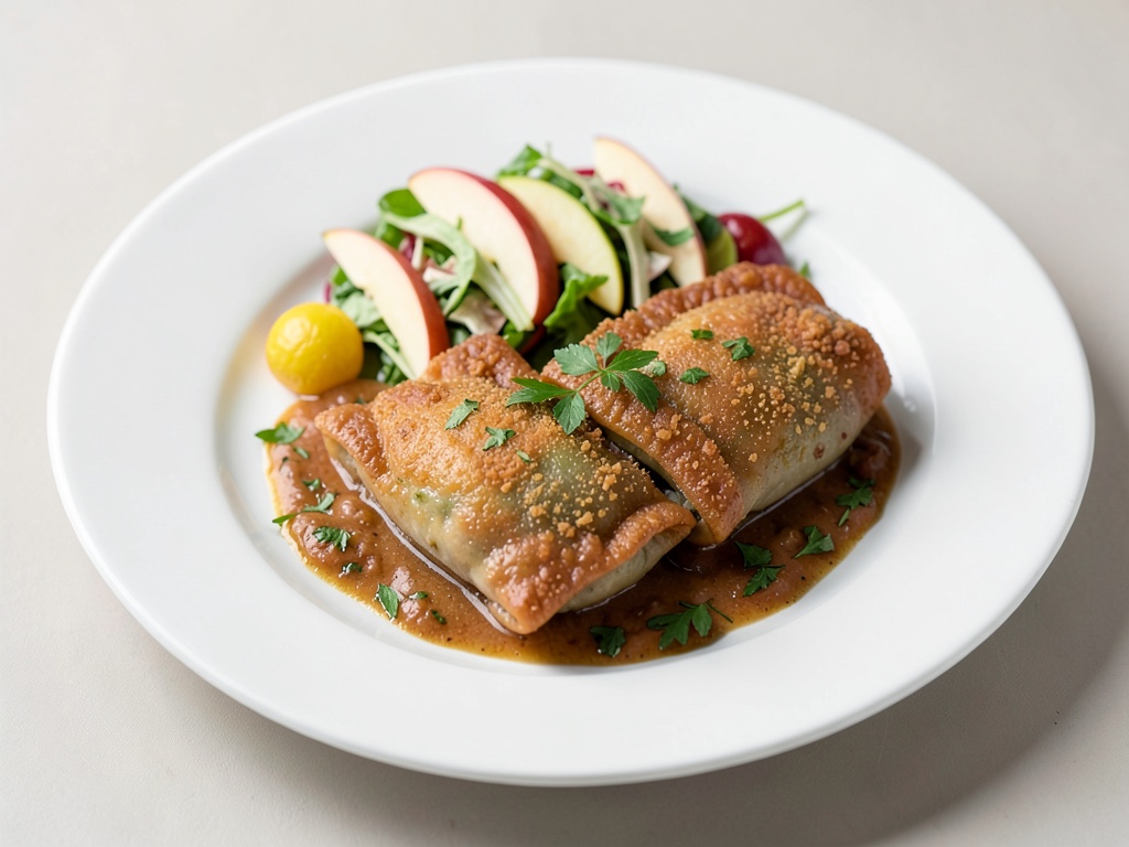 Maultaschen croccanti con insalata di mele croccante