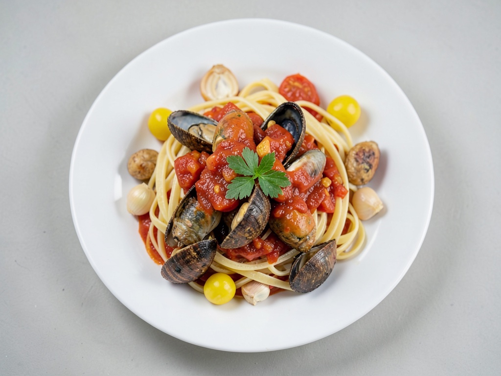 Mediterrane Miesmuscheln mit Tomaten-Nudeln