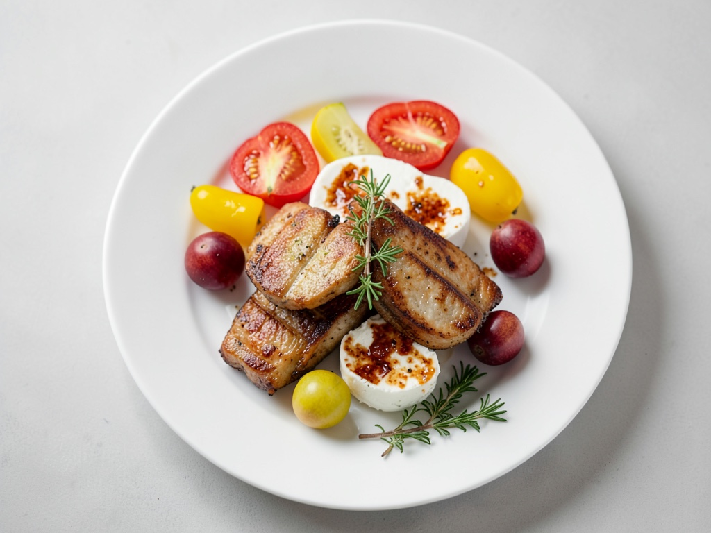 Kritharaki mediterranei con peperoni, pesca del monte arrostita e mozzarella