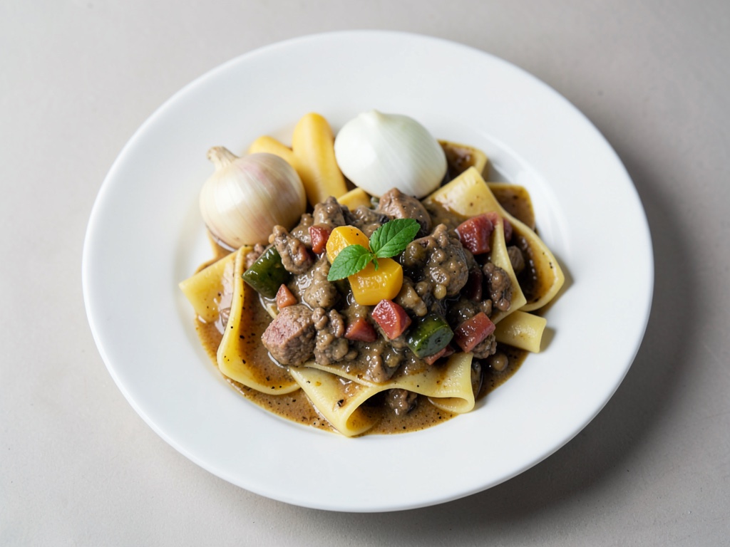 Gulasso mediterraneo con tagliatelle
