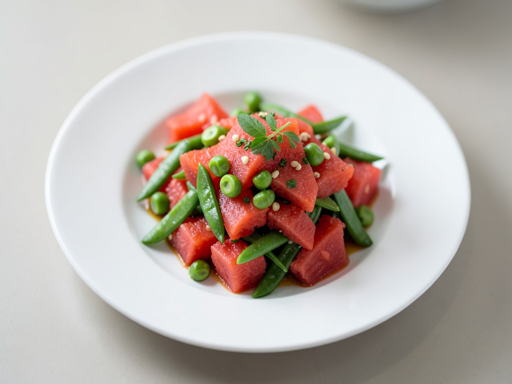 Salade fraîche de pastèque aux gousses de pois