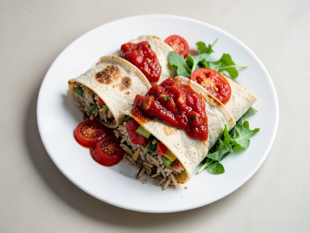 Burritos messicani con salsa di pomodoro e insalata