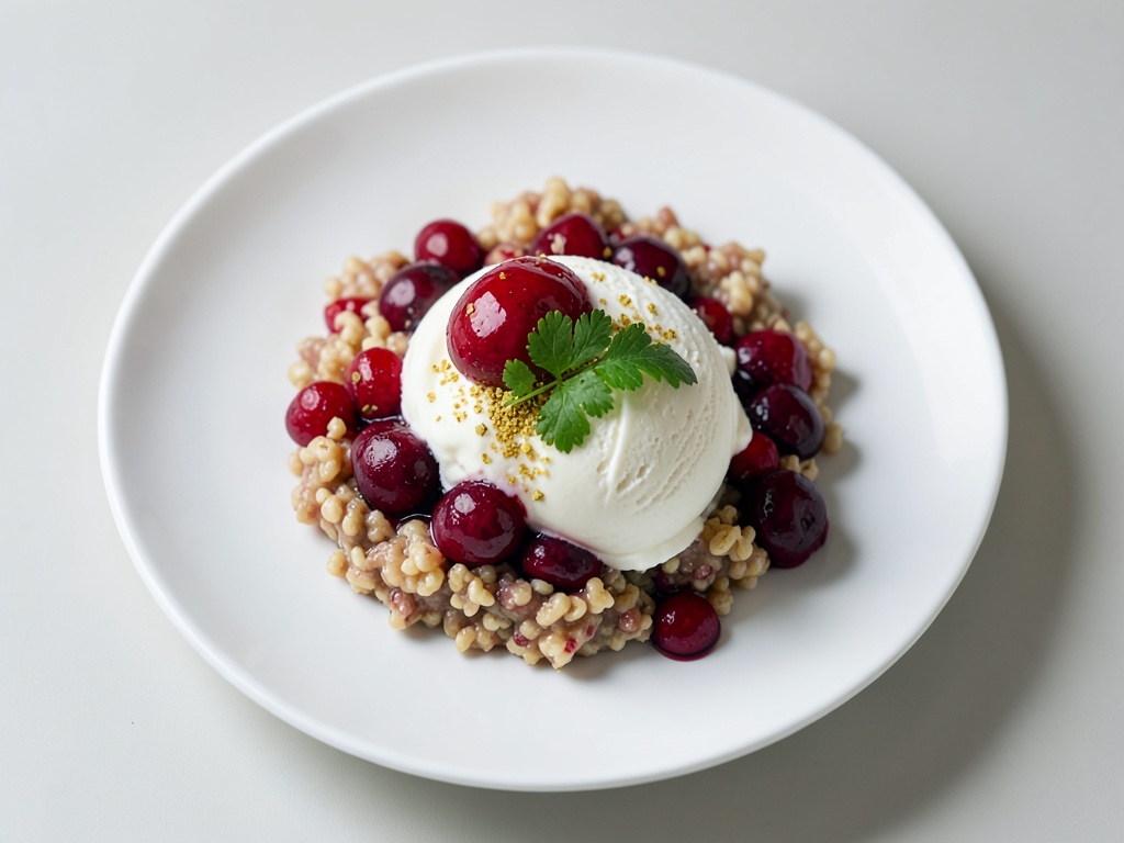 Eis aus Milchreis und Erdbeeren mit Amaretto