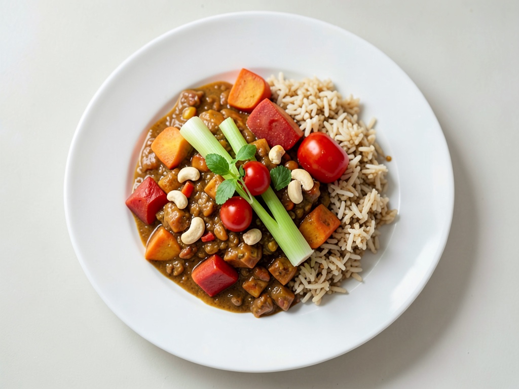 Curry dolce di patate dolci con riso Basmati alle noci di cashew