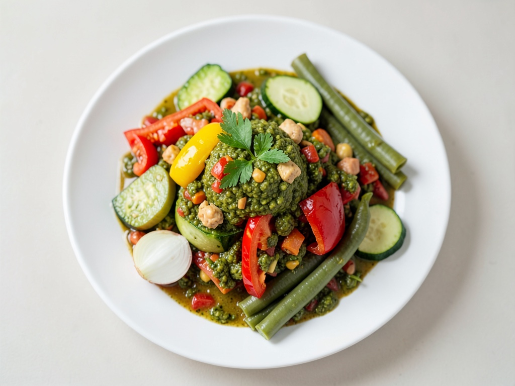 Minestrone con pesto de tomate y anacardos