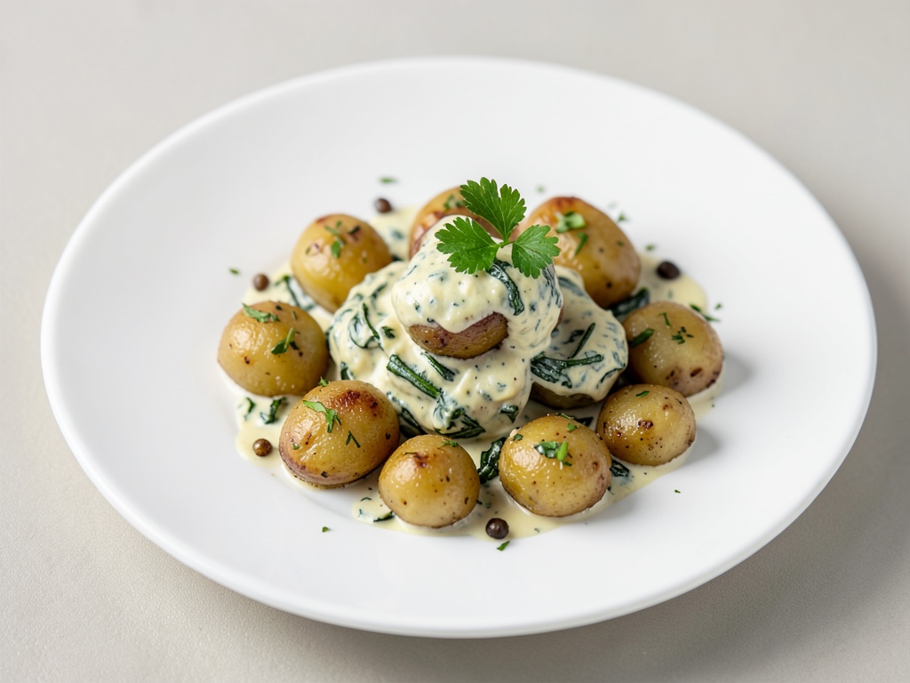 Mini gnocchi di patate con crema di spinaci e chanterelles