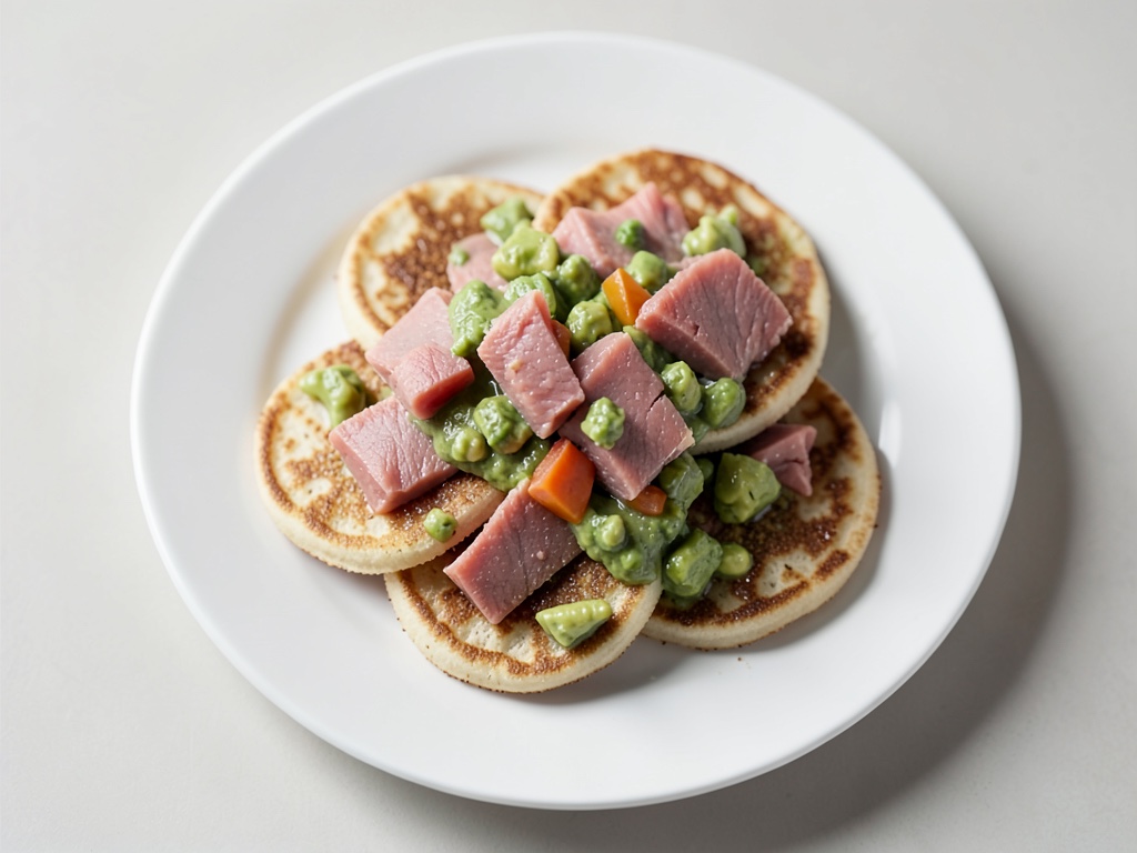 Mini crepes de trigo con topping de salmón y aguacate
