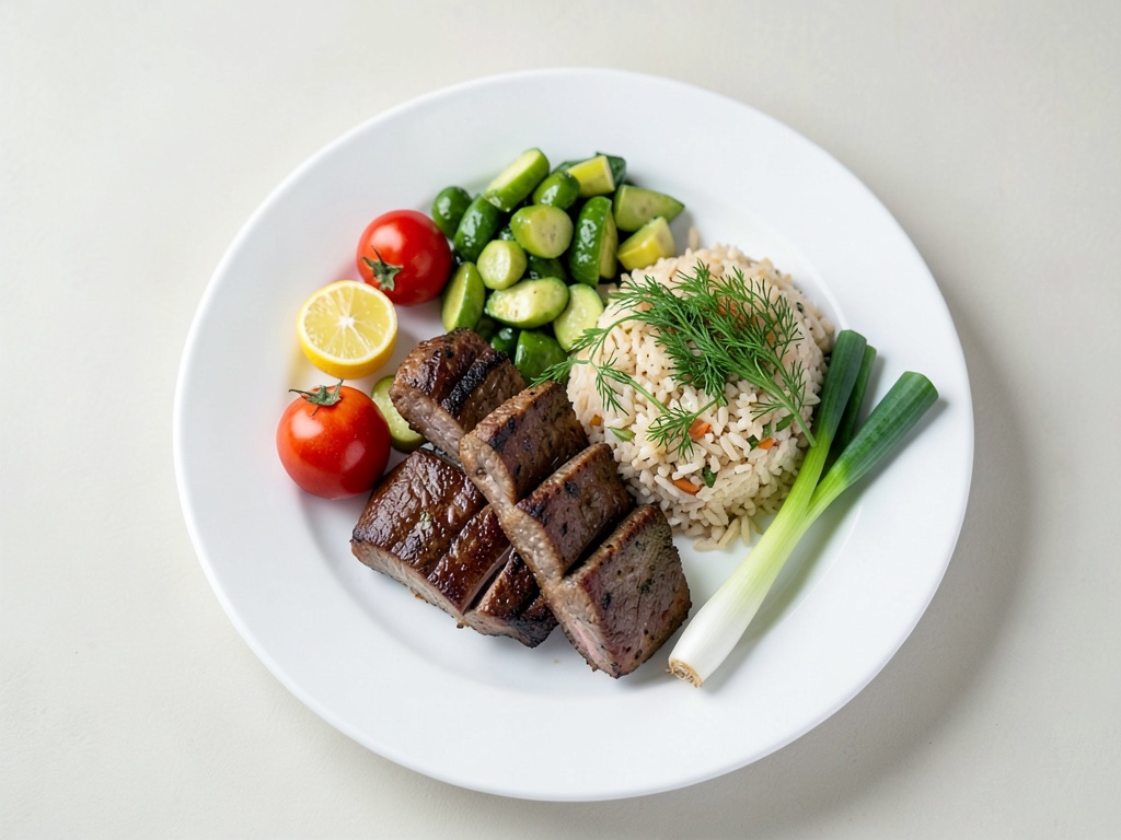 Bistecche di manzo veloci con verdure al wok e riso al aneto
