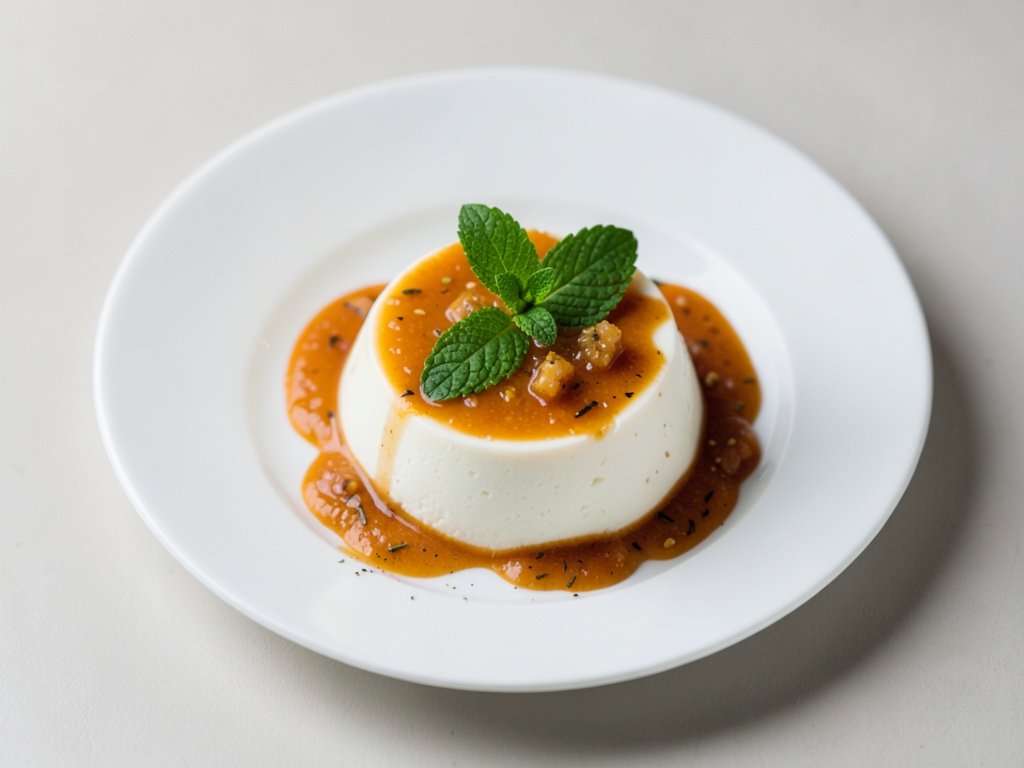 Minz-Panna-Cotta mit warmer Ananassoße
