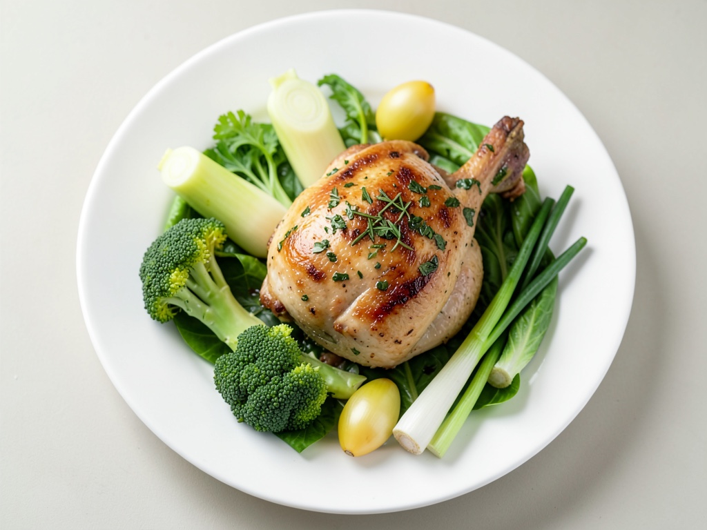 Pechuga de pollo rellena de pesto sobre verduras de primavera coloridas