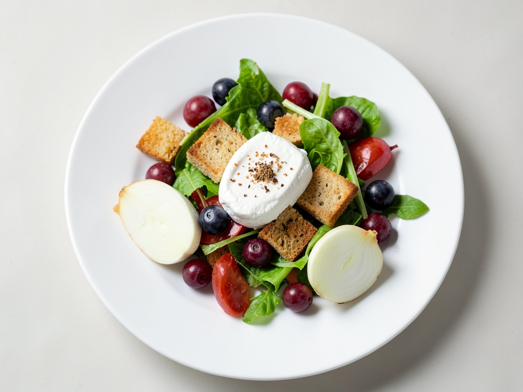 Insalata di mozzarella con croûtons e lamponi