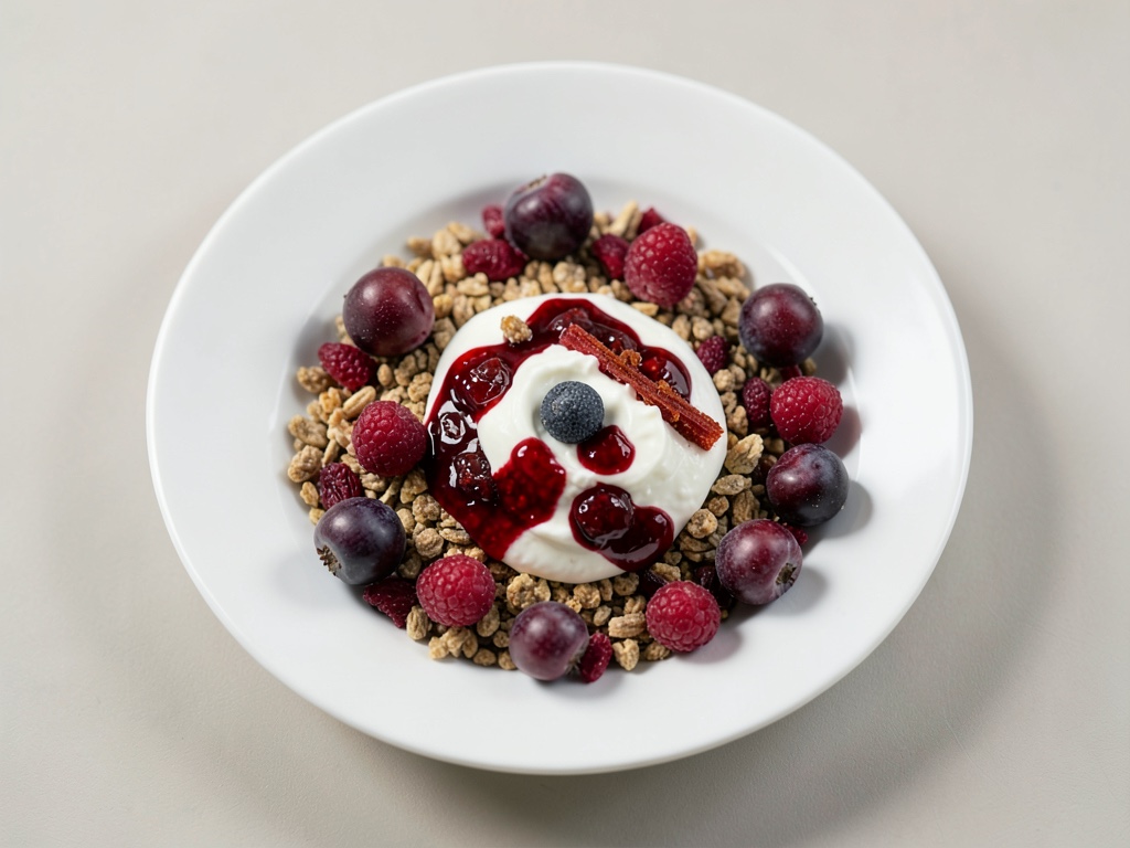 Muesli fruttato con compost di rabarbaro e fragole