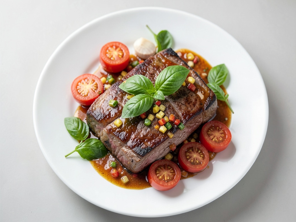 Bistecche di collo di maiale croccanti con salsa di mango e basilico fruttata