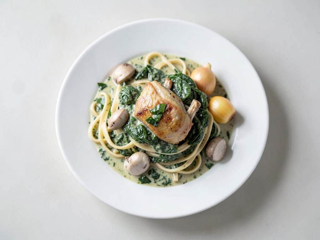 Nudeln mit Hähnchen und Spinat-Sahnesoße