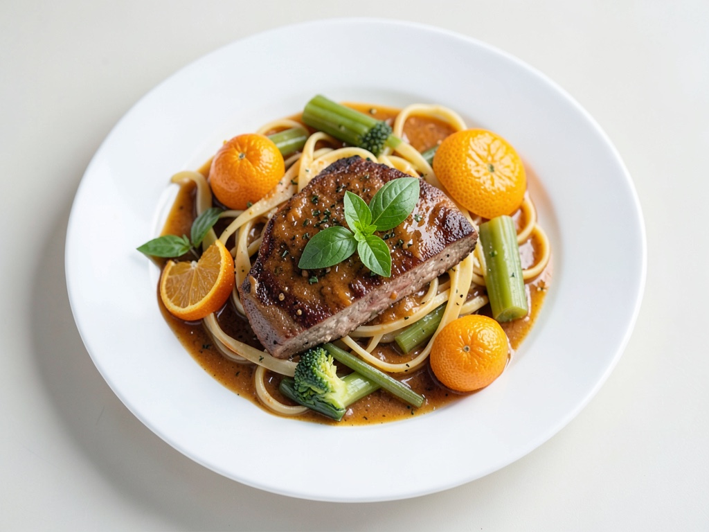 Putenstreifen mit Nudeln in cremiger Fenchel-Orangen-Soße