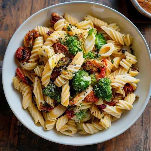Vegane Nudeln mit Käse-Sahne-Soße und Brokkoli