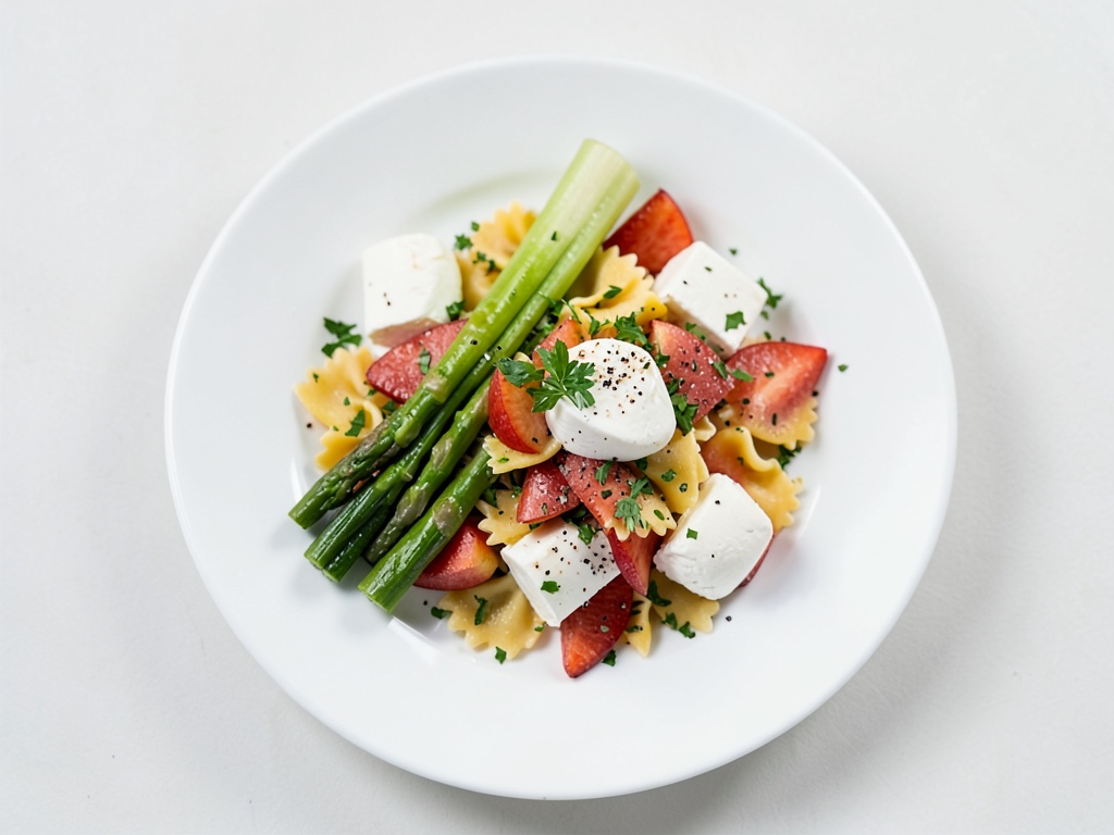Nudelsalat mit grünem Spargel und Aprikosen