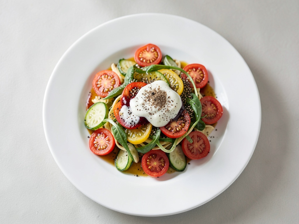 Frischer Nudelsalat mit Paprika und Tomaten
