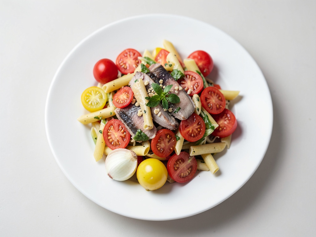 Nudelsalat mit Tomaten und Thunfisch