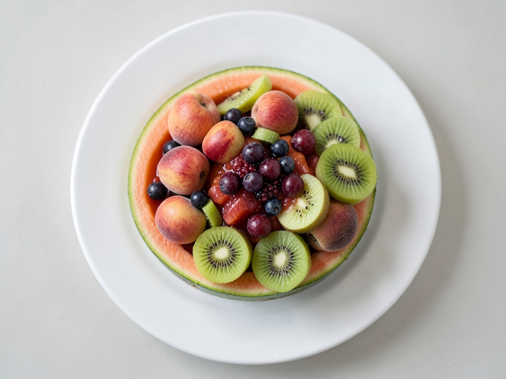 Obstsalat in Melonenschüssel