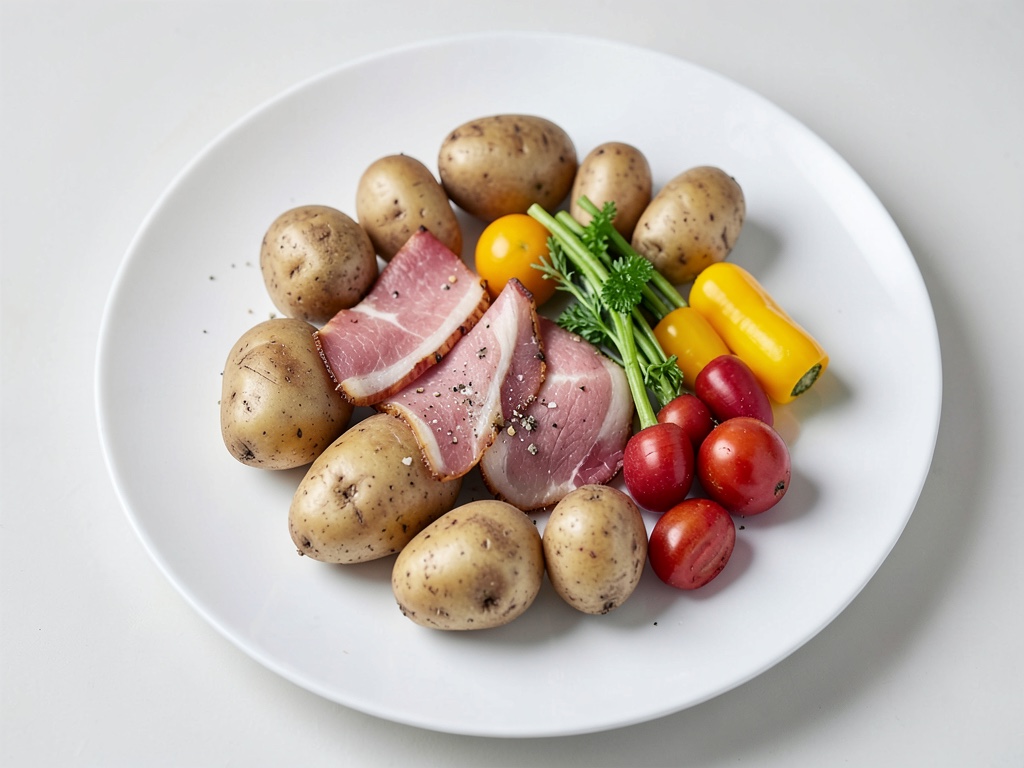 Patate al forno con prosciutto e rafano stufato