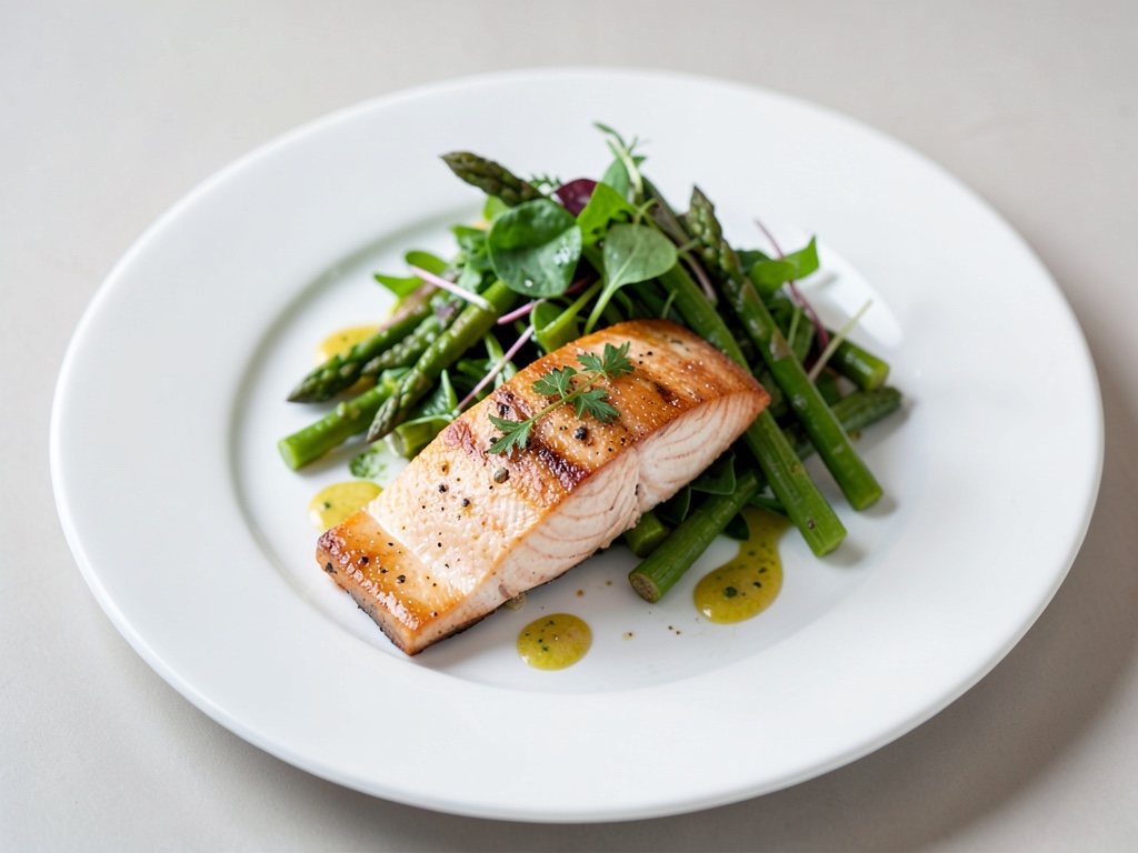 Salmone al forno con insalata di asparagi verdi