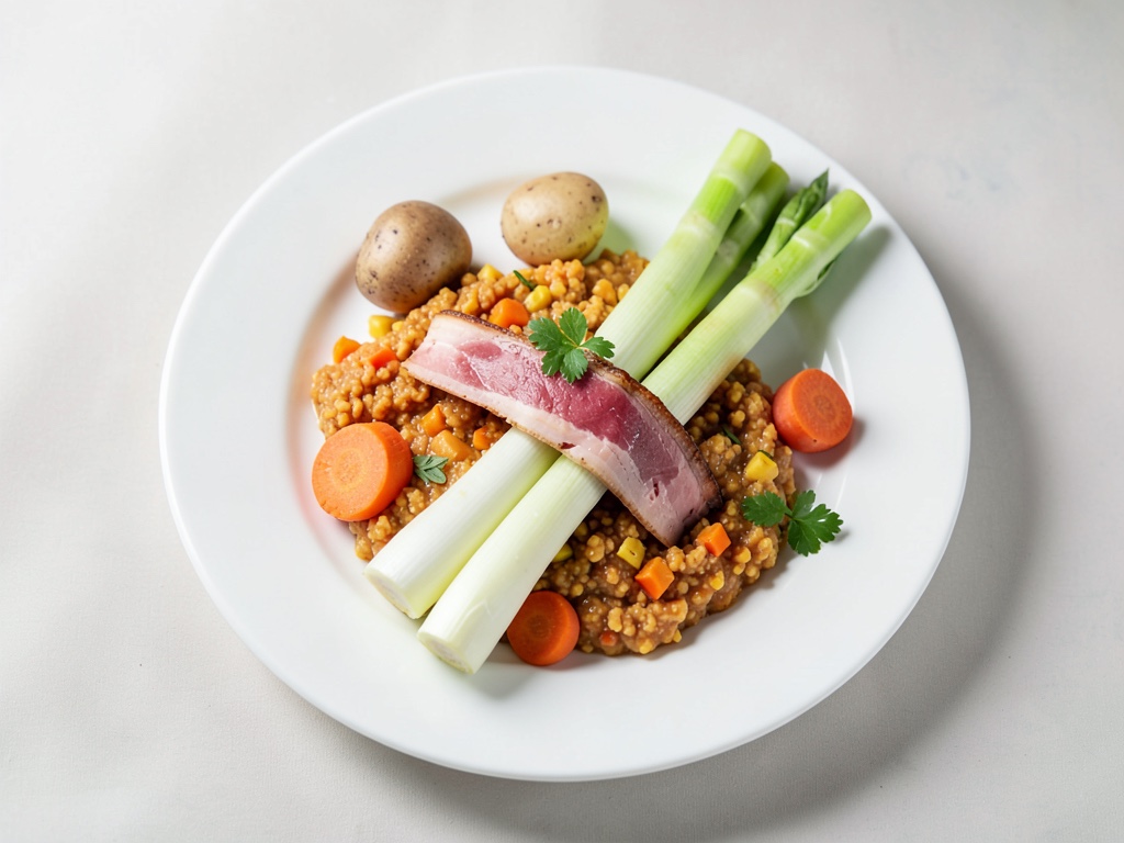 Oven Asparagus with Ham and Carrot-Potato Puree