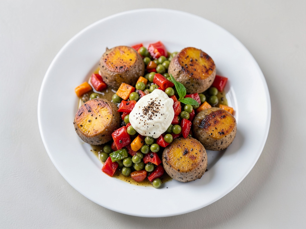 Patate dolci al forno con insalata di fagioli e peperoni, mozzarella e condimento ai semi di zucca