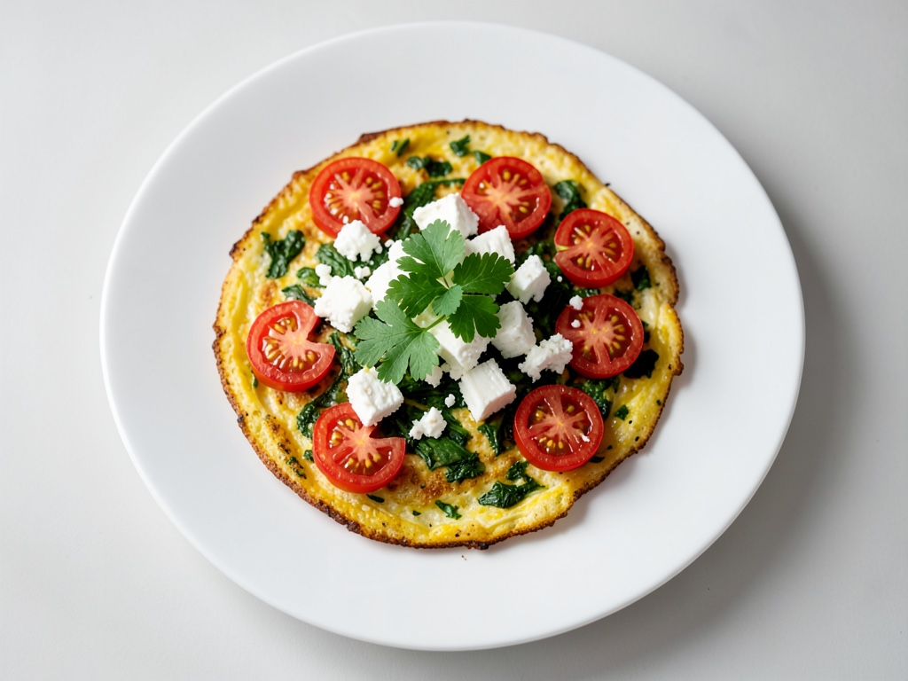 Huevos revueltos con tomates, queso feta y perejil fresco