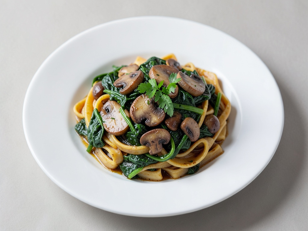 Ein-Topf-Pasta mit Champignons und Spinat