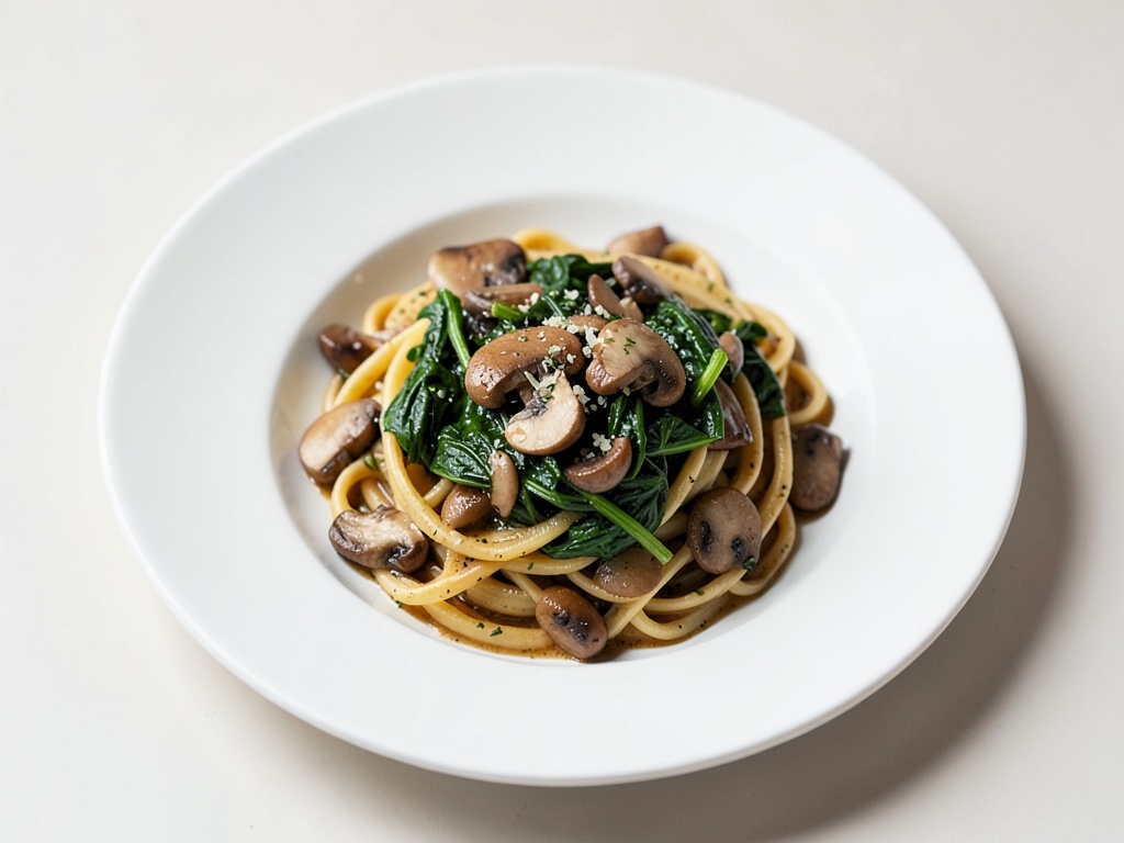 One-Pot-Pasta mit Champignons und Spinat