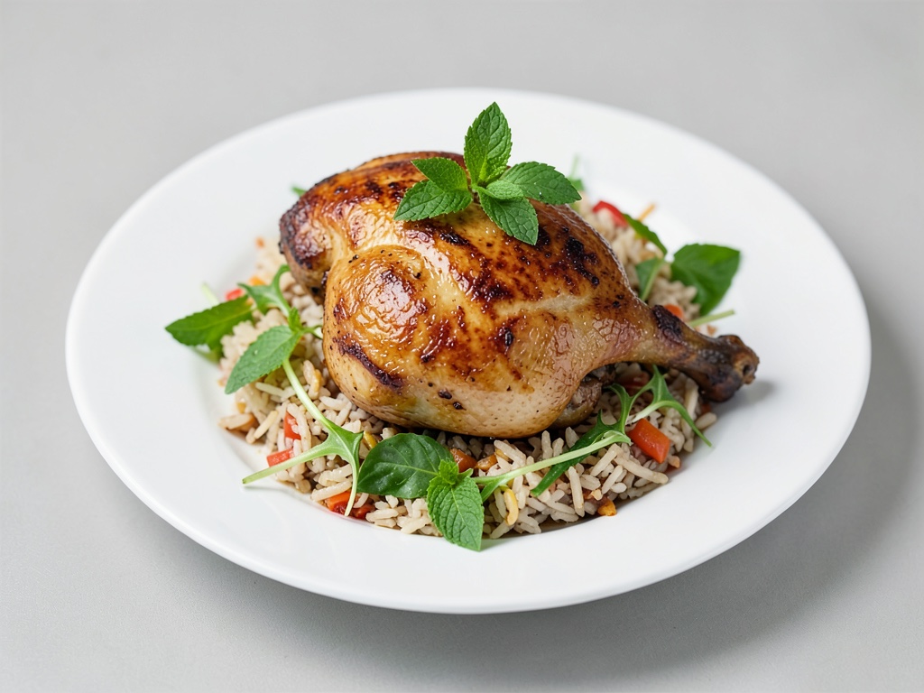 Pollo orientale con insalata di riso e menta