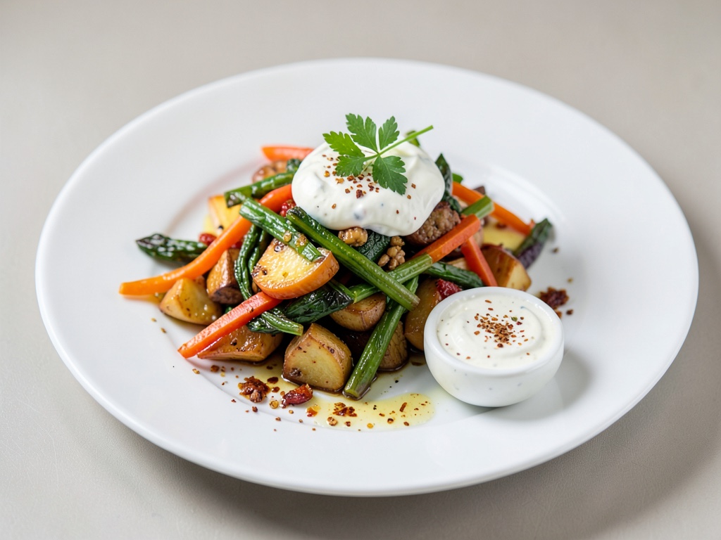 Verdura asada oriental con yogur