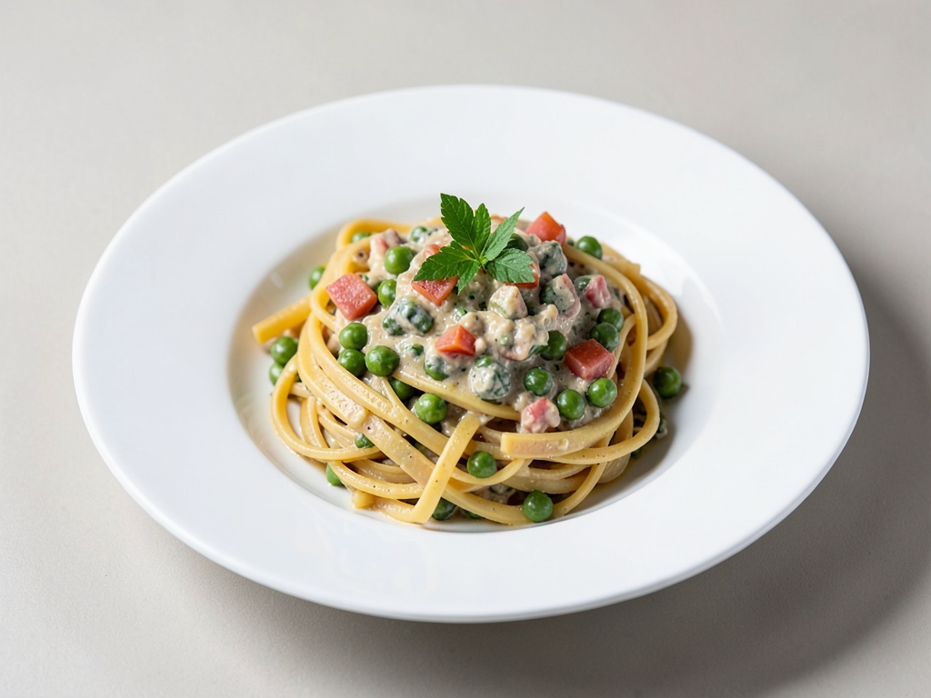 Pasta primaverile con carbonara di piselli
