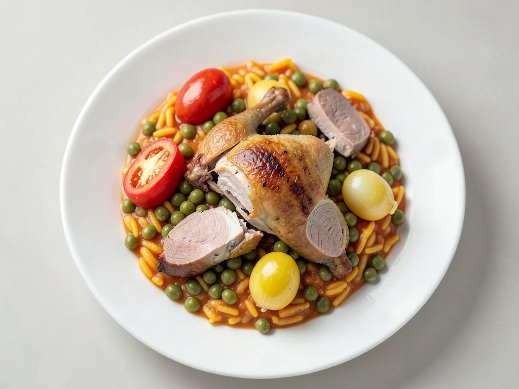 Paella croccante di pollo con piselli