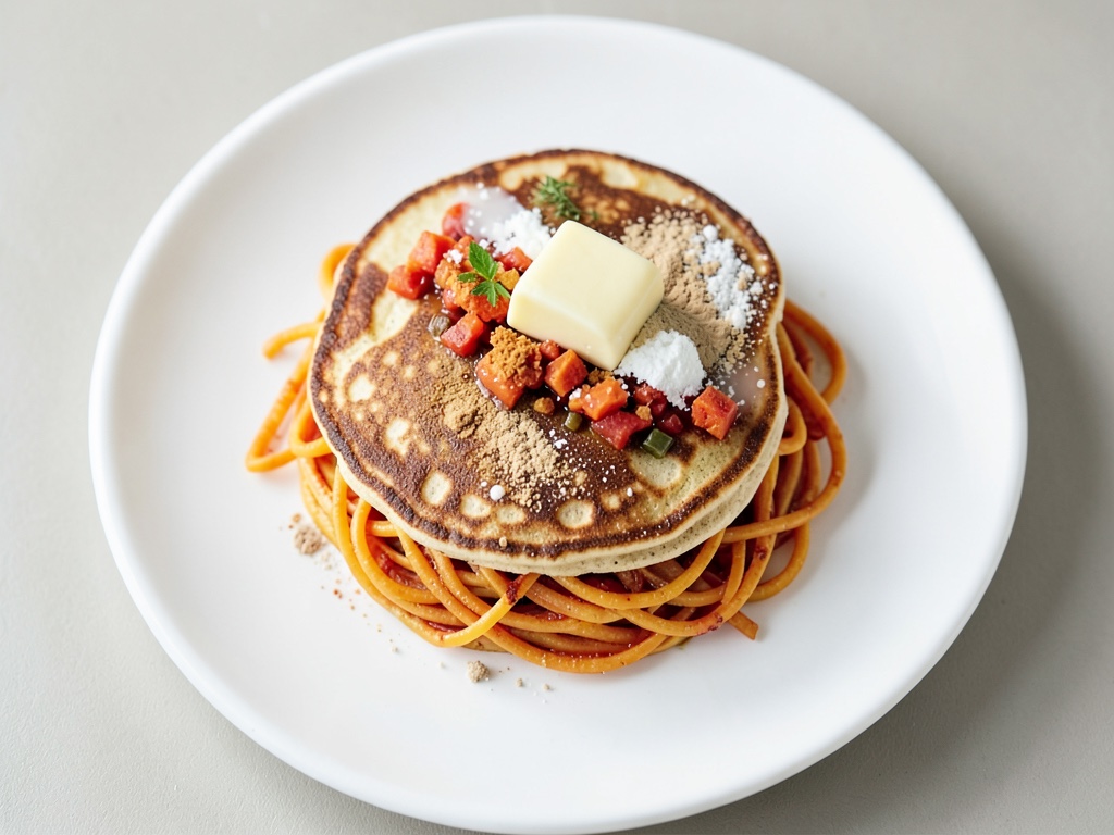 Pancakes salados con calabacín espagueti