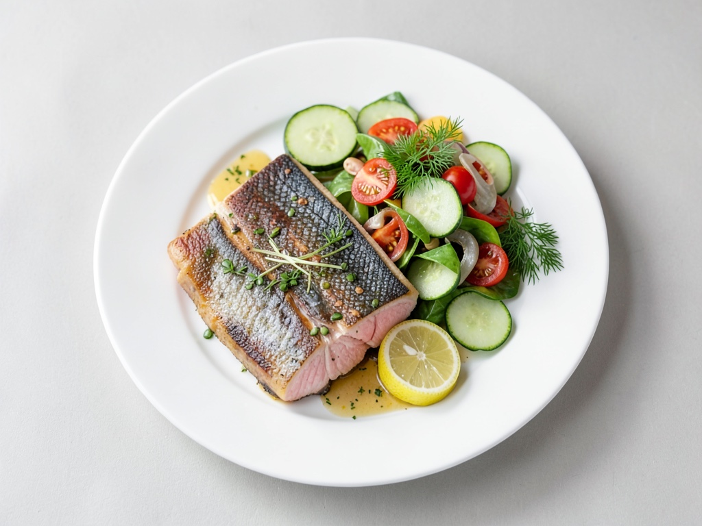 Merluzzo croccante con insalata fresca di cetriolo e aneto