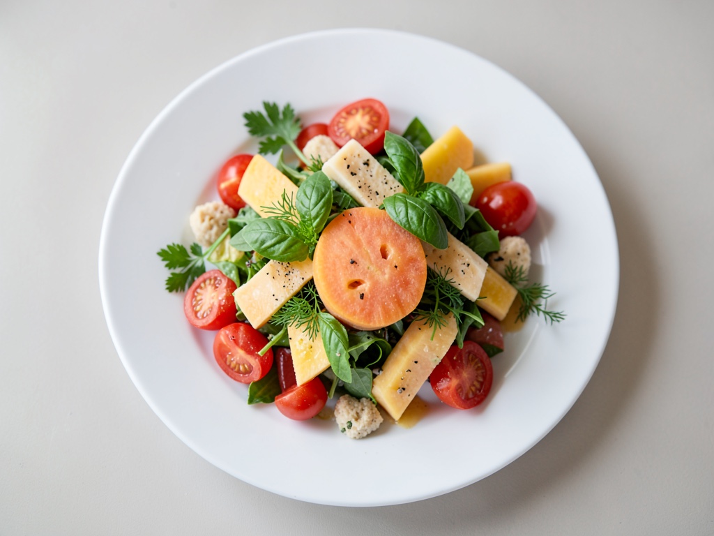 Insalata Panzanella con melone e formaggio alla griglia