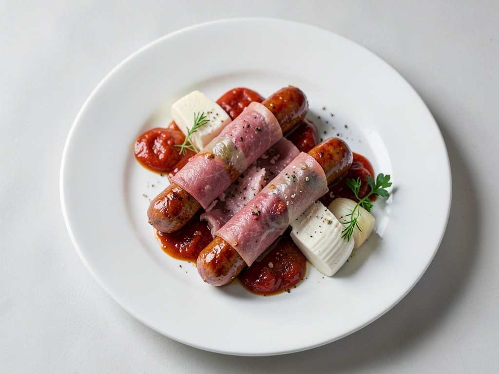 Salsicce al peperone avvolte nel bacon