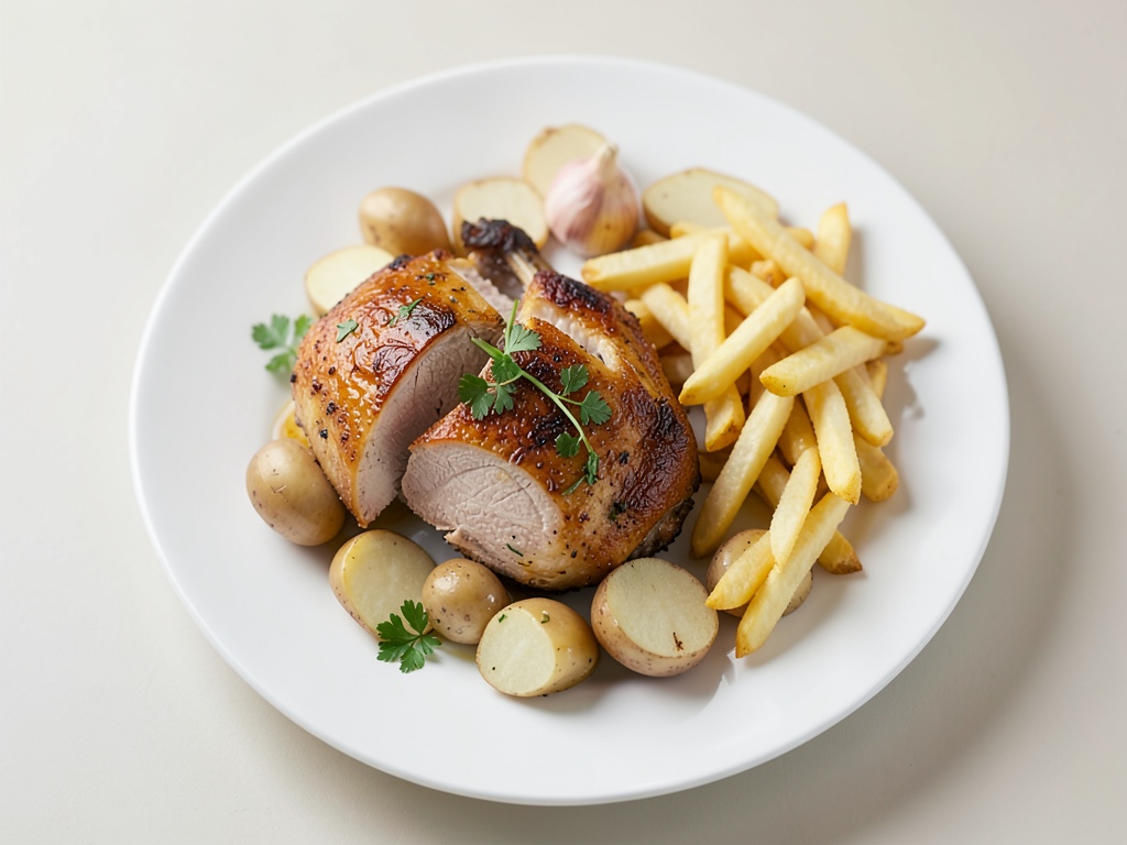 Pollo croccante con Parmigiano e patatine fritte al croccante aglio