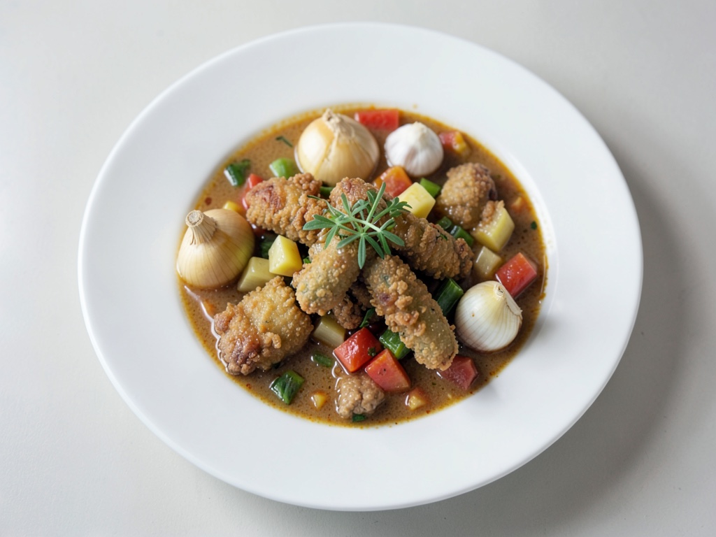 Sopa de parmesano con verduras fritas