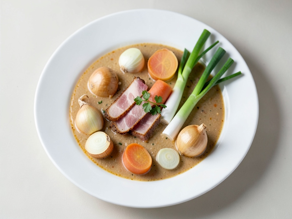 Crujiente carne picada de Serrano con cremosa sopa de parmesano
