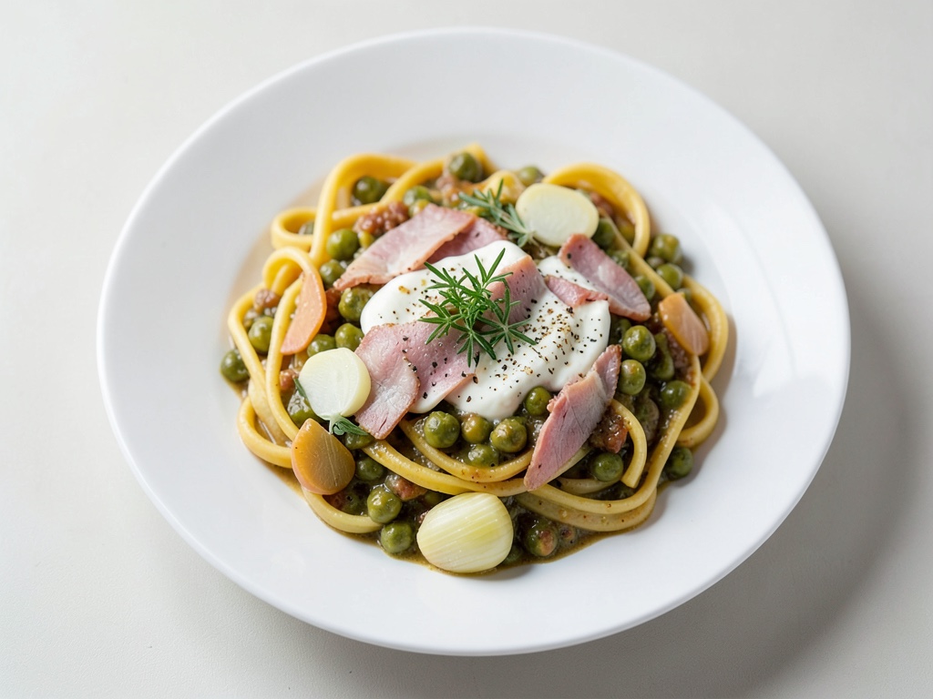 Cremige Pasta mit Erbsen, Schinken und Thymian
